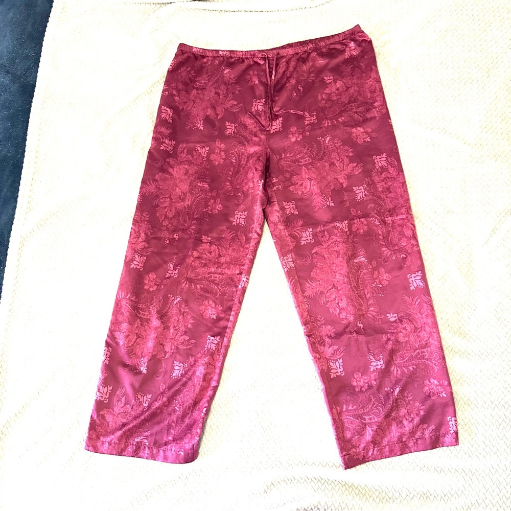 Vintage Ralph Lauren Dark Rose-Colored Polyester Pajama Set Long Sleeve & Pants - Picture 2 of 4